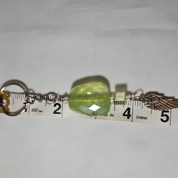 Ethereal Lime Green Beaded Angel Wing Keychain Keyring Handmade - Picture 5 of 5